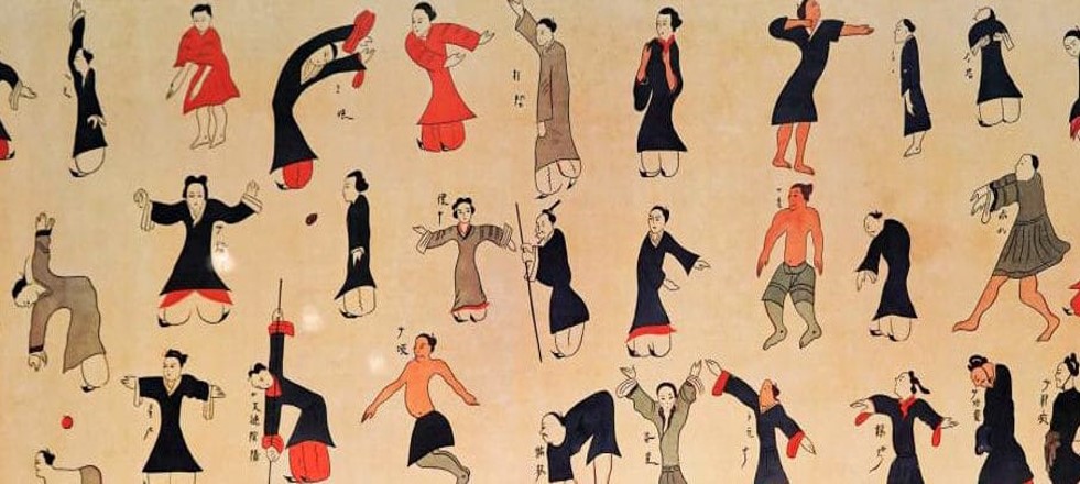 马王堆汉墓中，画在丝织物上的导引功的44个动作